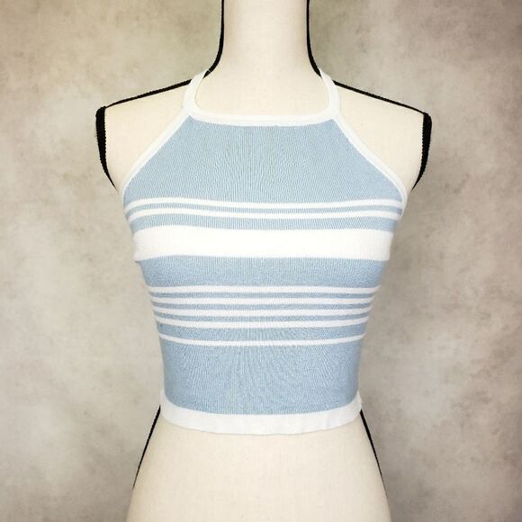 Brandy Melville blue white striped knit halter top - Picture 1 of 8